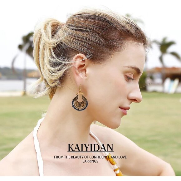 Round Hoop Bronze Boho Dangle Statement Vintage Dainty Earring for Women - Picture 2 of 9